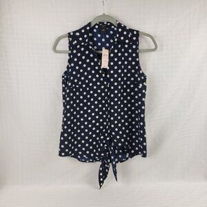 Ann Taylor Petite XSP Navy Blue White Polka Dot Sleeveless Blouse Top NWT Womens